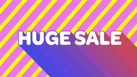 huge sale graphic on pink and yellow diagonal striped background