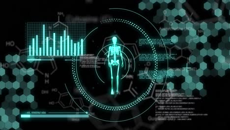 animación del procesamiento de datos y escaneo del cuerpo humano por encima de los ámbitos