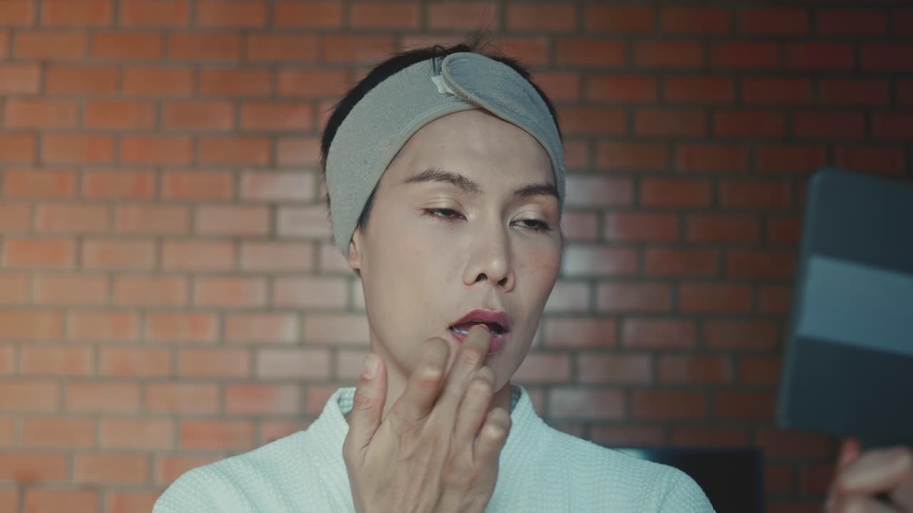 mujer aplicando maquillaje