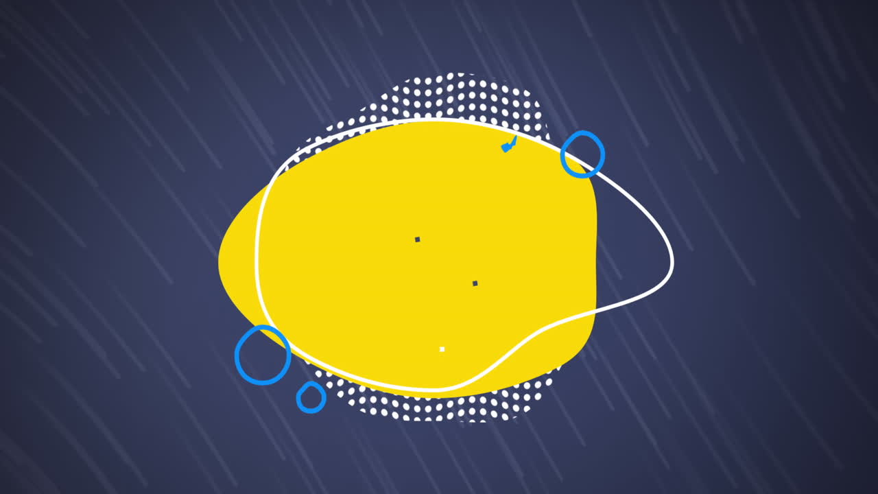 animación de círculos, puntos que forman una forma abstracta sobre una línea azul contra un fondo azul.