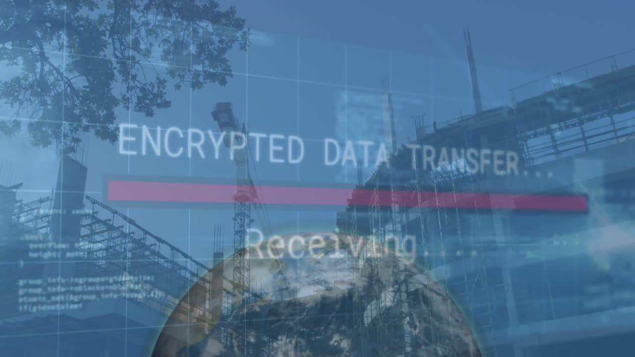 프로그래밍 언어의 애니메이션, 건설 중인 건물의 낮은 각도 뷰에 대한 여러 텍스트