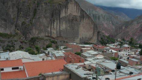 aerial - small town of iruya, andes, argentina, wide forward circle shot