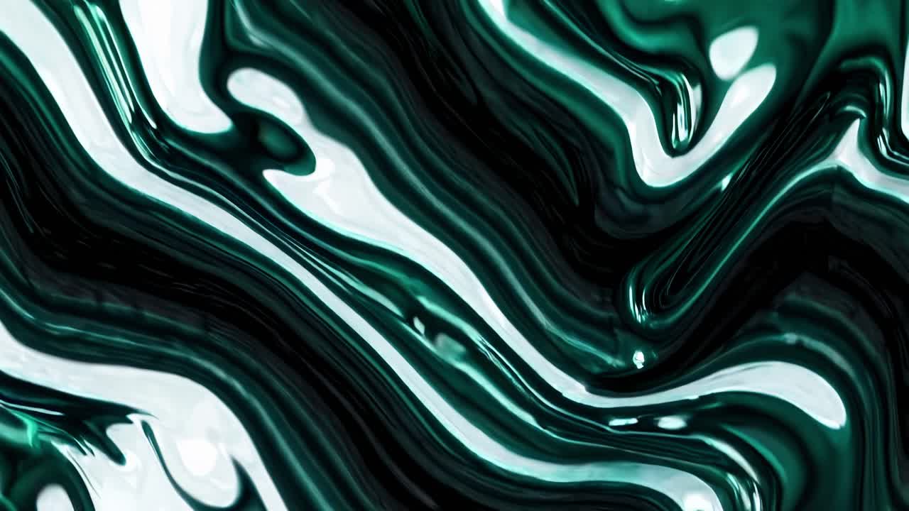 Abstract emerald and white pattern flowing and swirling dynamically, creating mesmerizing liquid symphony with organic movement and vibrant gradient blending