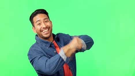 Happiness,-dance-and-man-portrait-in-green-screen