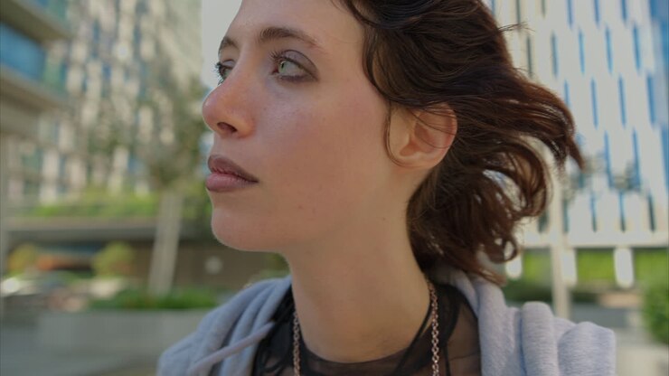 Outdoor Fashion Portrait Of Young Alternative Style Woman With Tattoos And Piercing At Canary Wharf In London Docklands Shot In Real Time 4