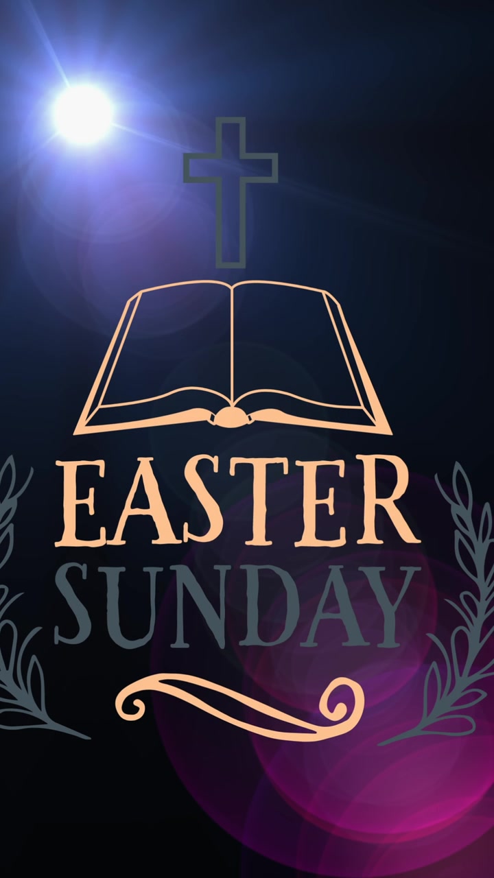 Animation of easter sunday on black background with light