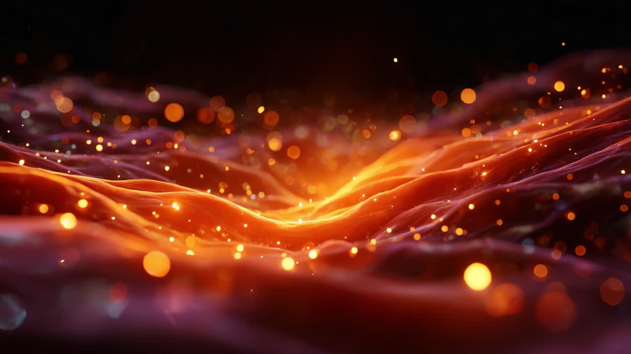 A mesmerizing wave of glowing particles and flowing light creating an enchanting atmosphere of vibrant colors and shimmering effects in a digital landscape