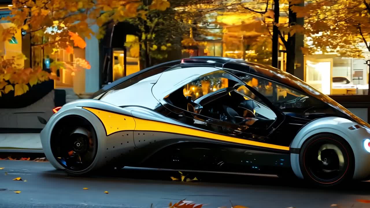 un coche futurista estacionado en el lado de una calle