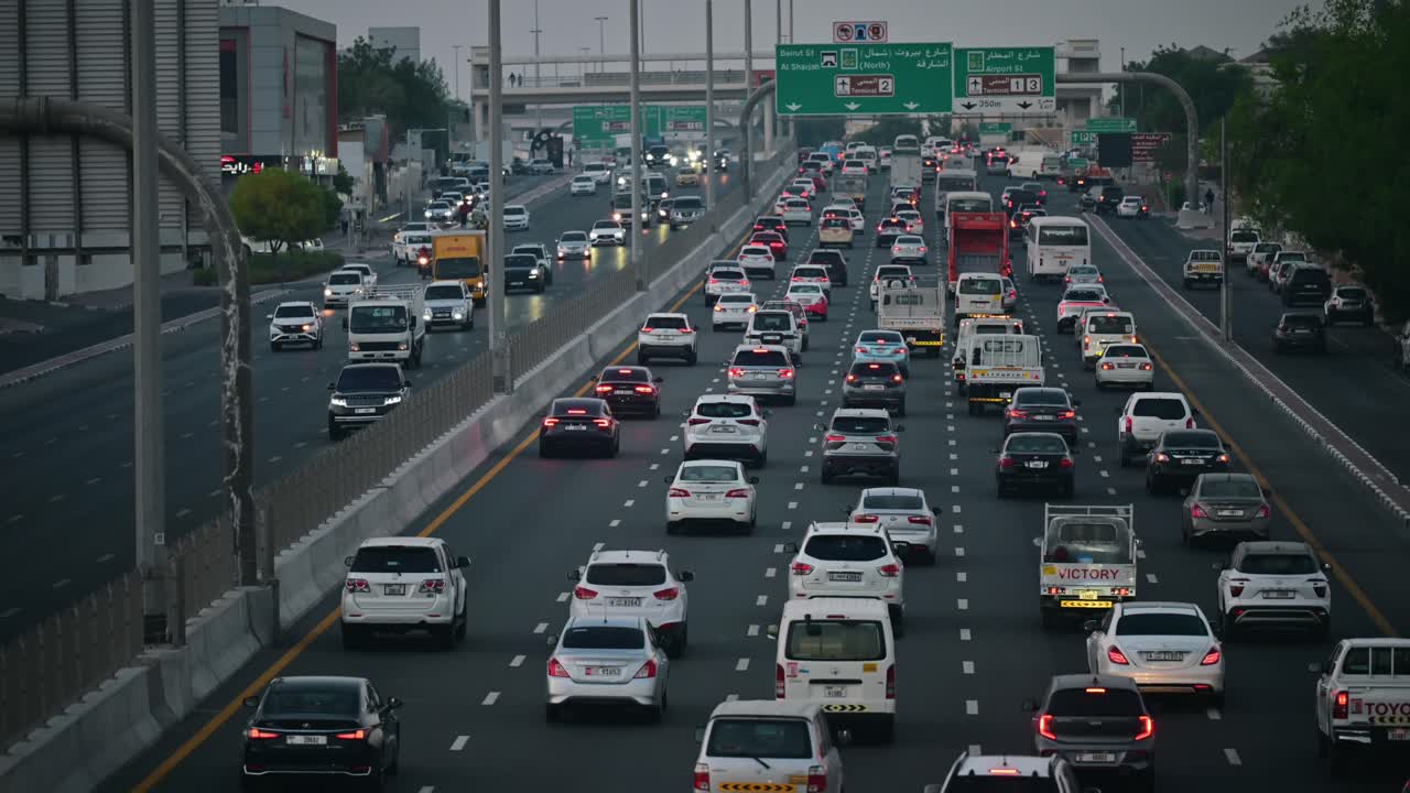 Timelapse of evening traffic in Dubai, heading towards Sharjah, United Arab Emirates