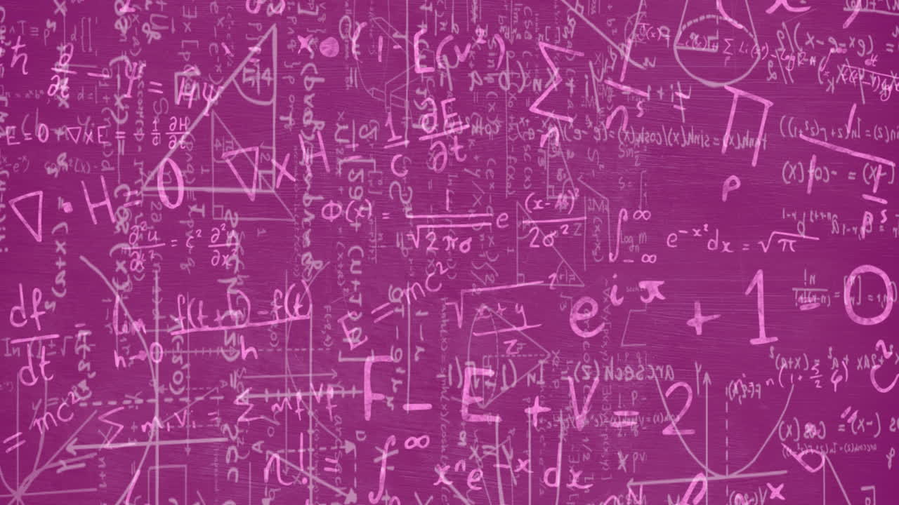 Animation of mathematical equations moving on pink background