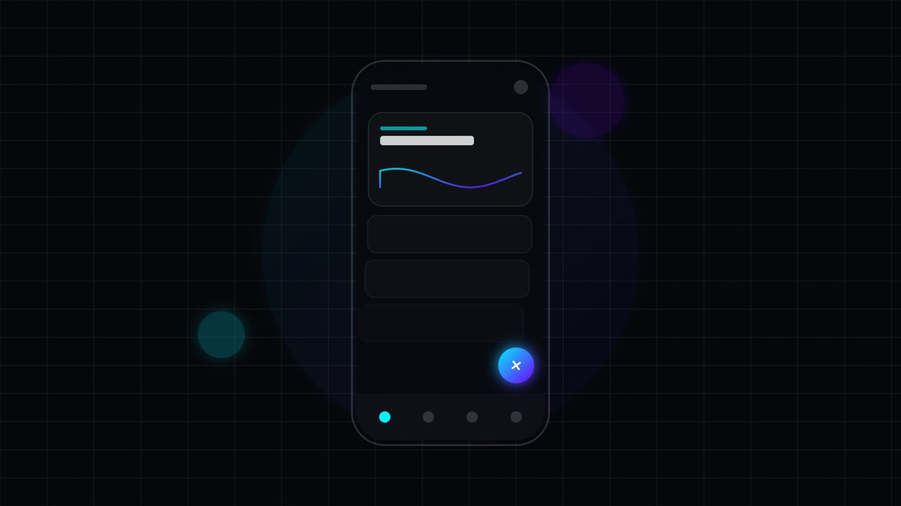 Interfaccia di un'app mobile animata con pulsante più interattivo