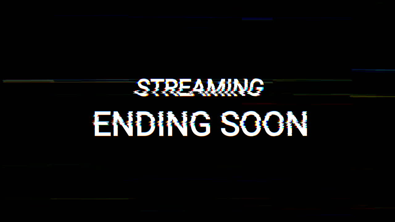 Streaming Ending Soon Glitch Text Animation on Black Background