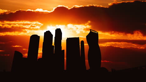 city skyline at sunset