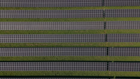 Lift-up-over-a-huge-solar-power-plant-with-multiple-solar-panels-on-a-green-hill-in-Germany,-Renewable-Energy,-Aerial-Footage