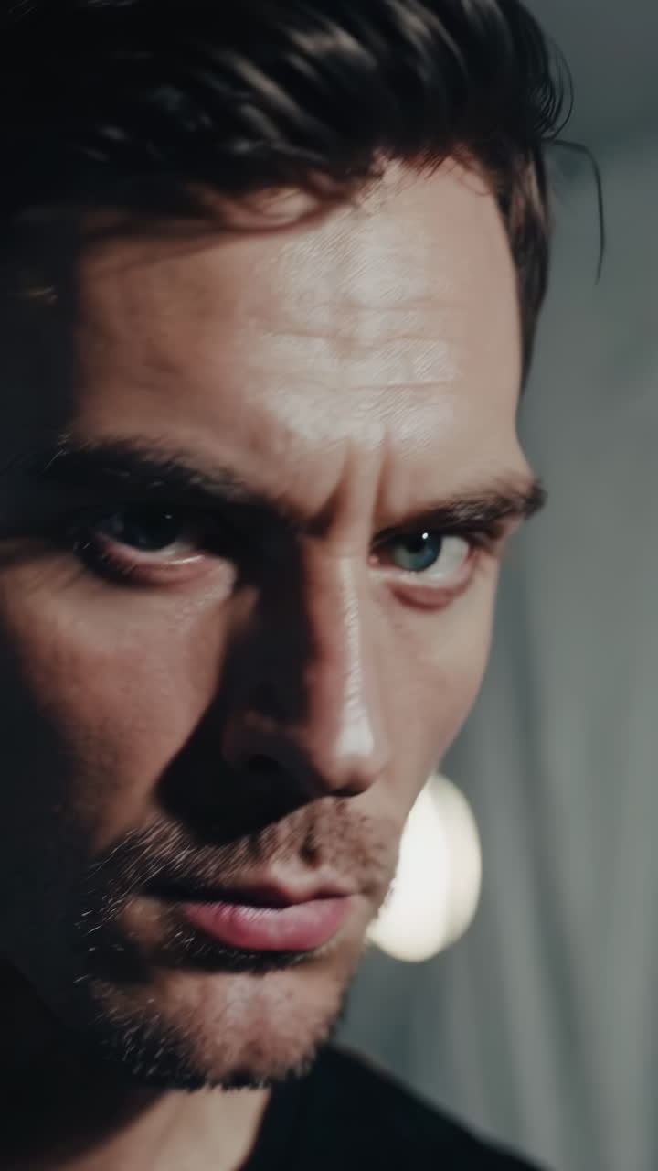 Intense Close-Up Portrait of a Man with Blue Eyes