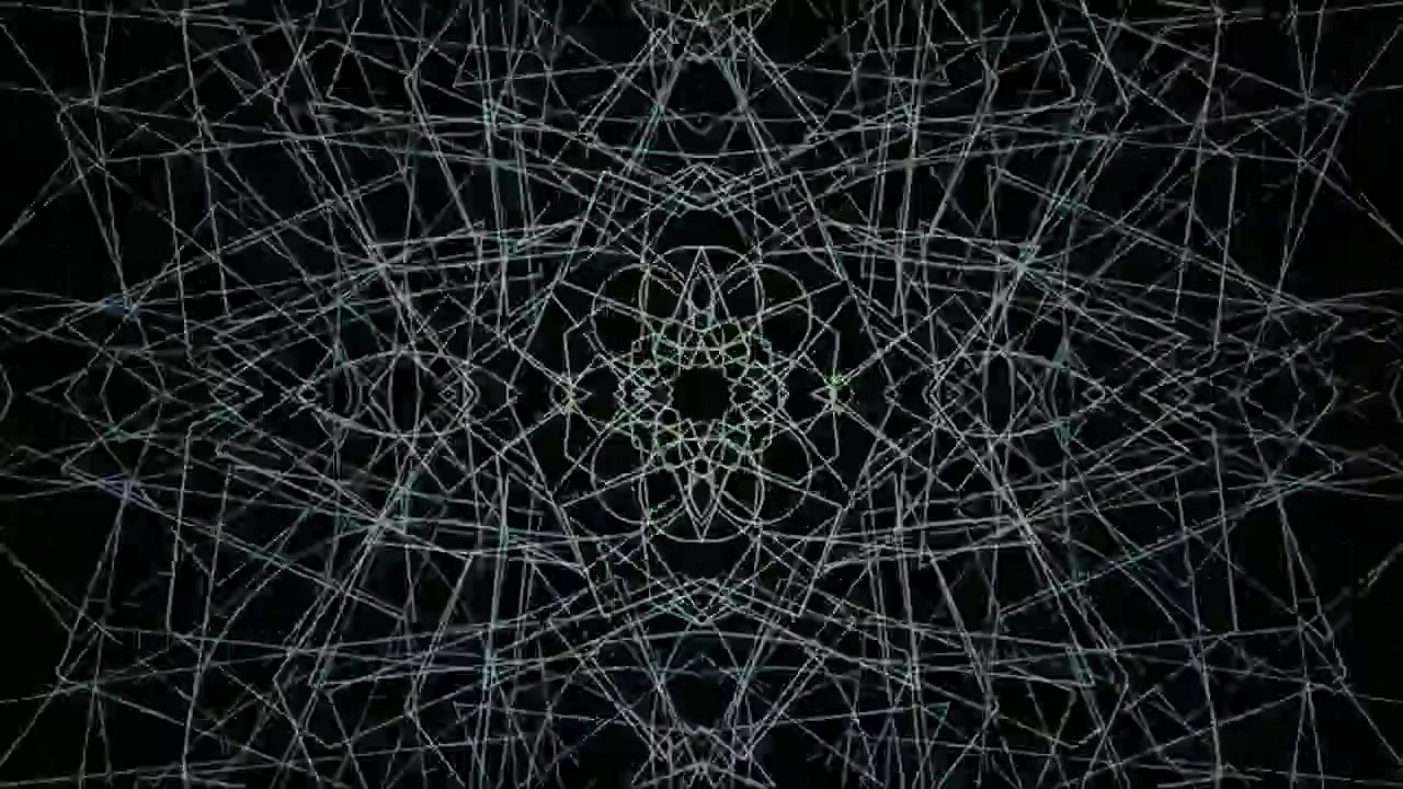 Motivo caleidoscopico geometrico astratto con linee bianche pulsanti