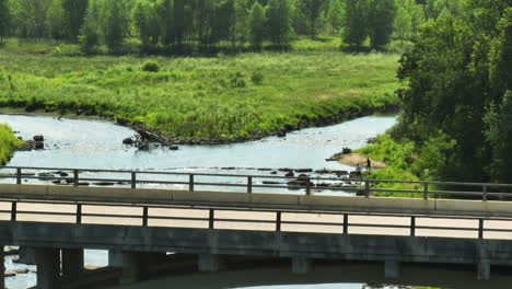 concrete bridge over the river with water erosion control