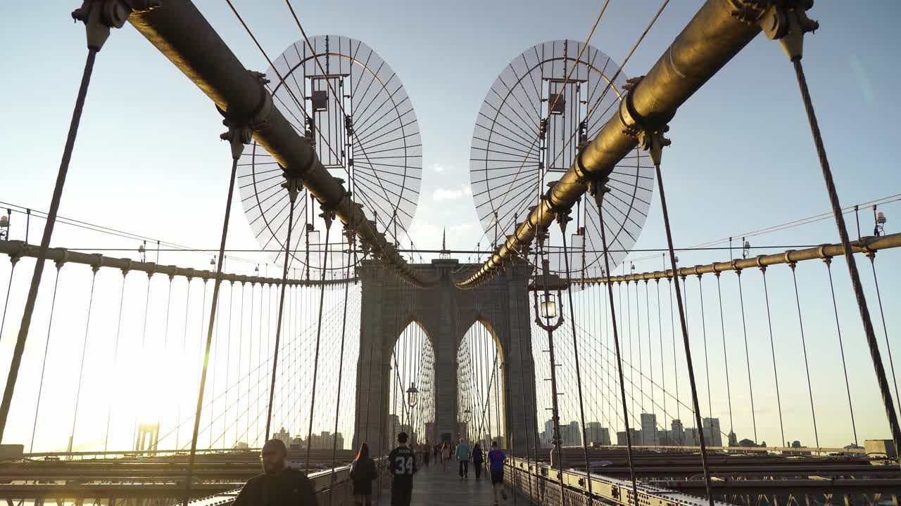 Many People Cross Brooklyn Bridge in New York Every Day