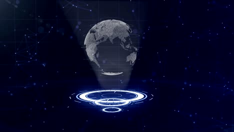 digital data globe - abstract illustration of a scientific technology. data network. surrounding planet earth on three looping circles. 3d. close up. copy space. zooming. animation. action. 4k.
