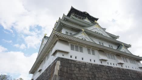 osaka castle, low angle panning establishing shot, japan