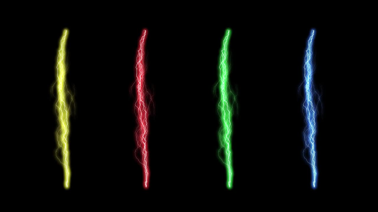 Animated forking lightning, lightning strike / bolt, different colors, gold red green blue, video overlay effect