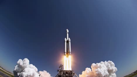 launch of powerful rocket into clear blue sky from launch pad, showcasing modern space technology and exploration capabilities