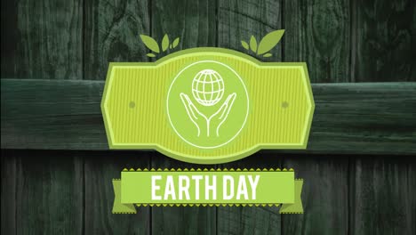 Animation-of-earth-day-with-globe-in-hands-on-wooden-door-background