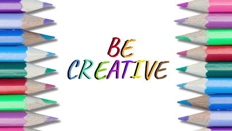 animation of be creative text over crayons