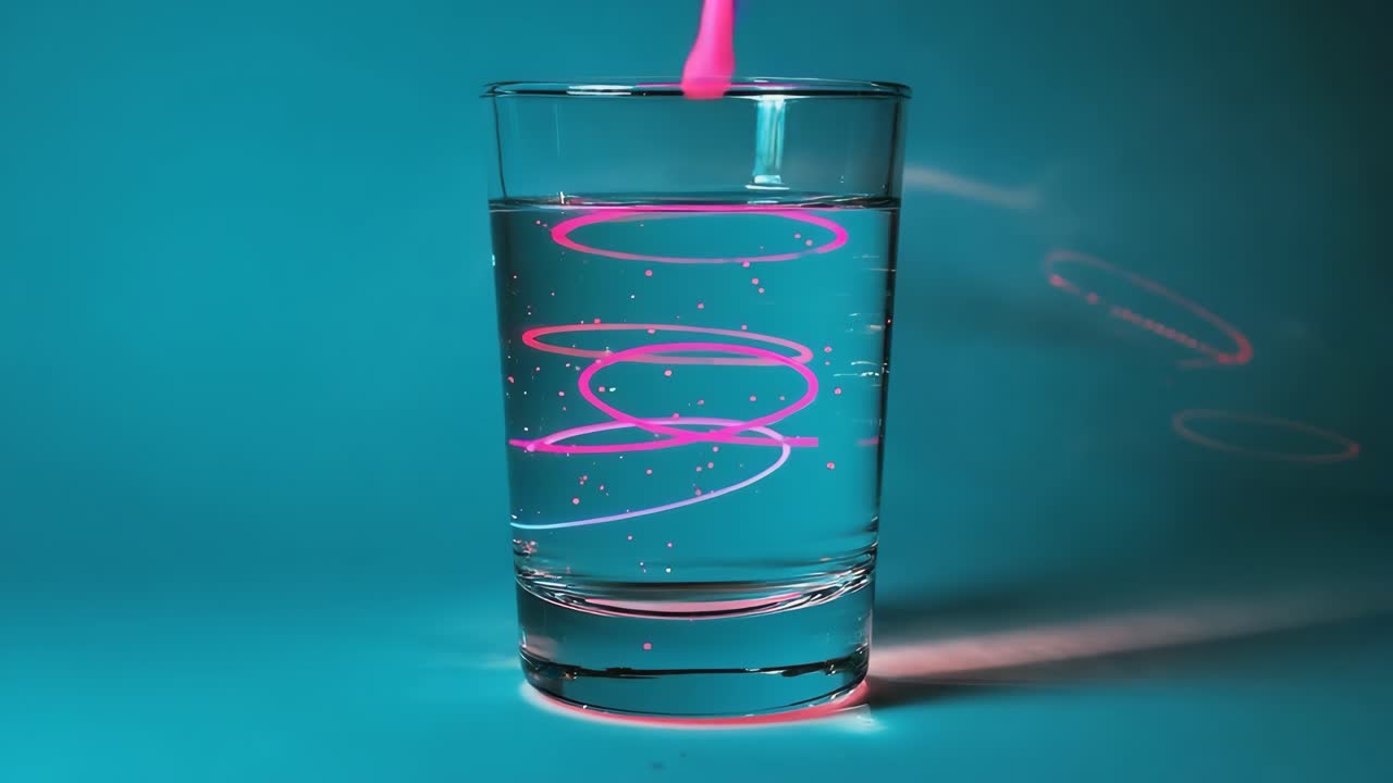 Pink Liquid Swirling in a Glass of Water