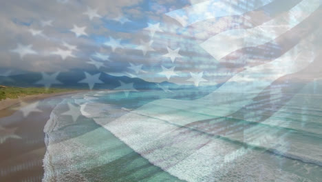 animation of flag of united states blowing over seascape