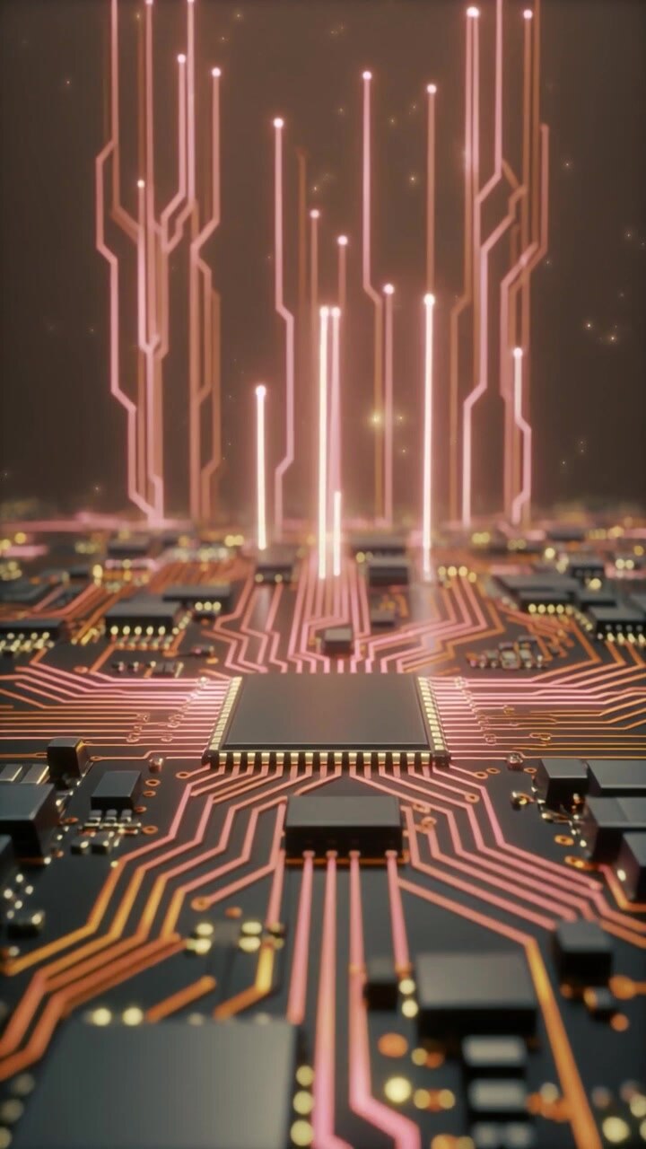 Circuito stampato digitale con flussi di dati luminosi e processore