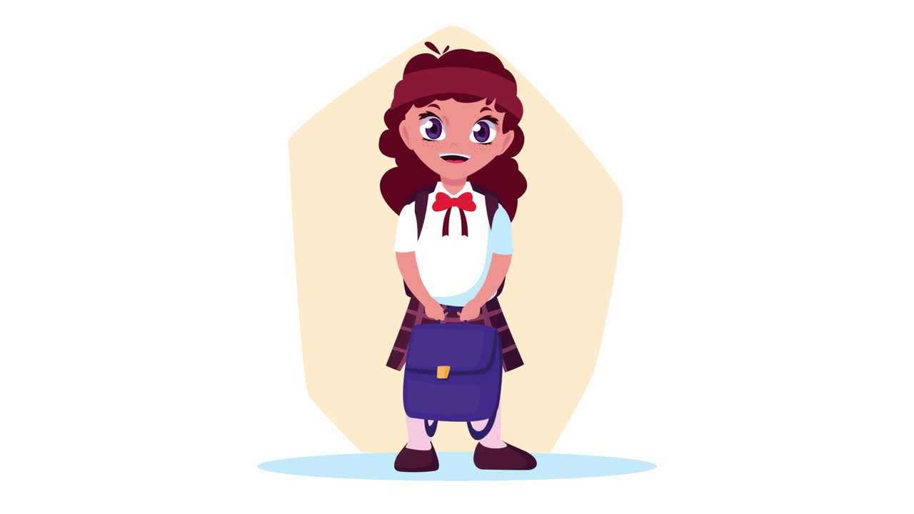 animación de regreso a la escuela con una colegiala linda