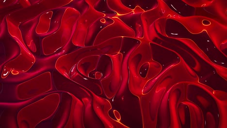 fondo fluido abstracto en bucle. hermosa superficie de vidrio ondulado de líquido rojo con patrón, color gradiente y ondas de flujo en él. bg creativo brillante con animación suave y suave.