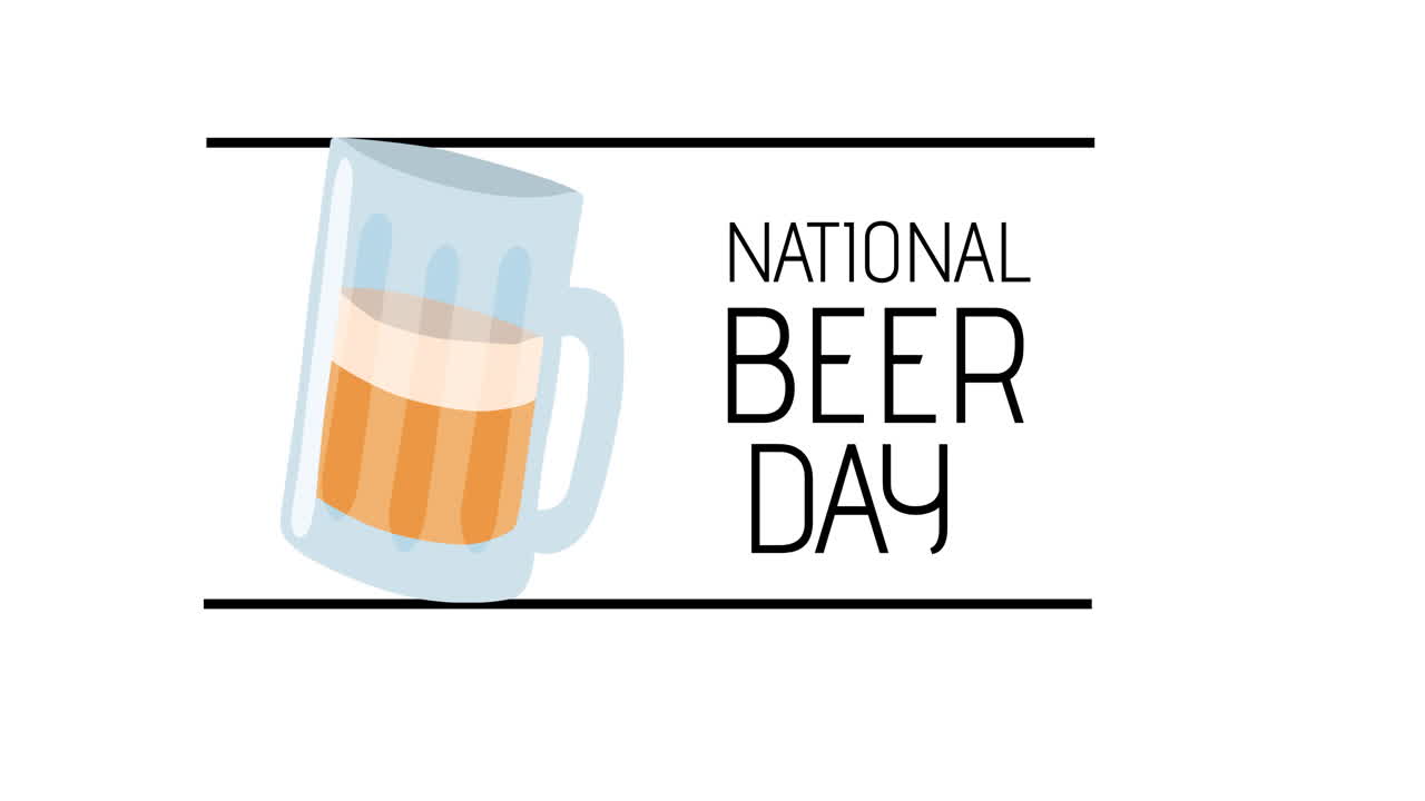 백색 배경 위에 있는 국가 맥주 날 텍스트와 맥주 파인트의 애니메이션
