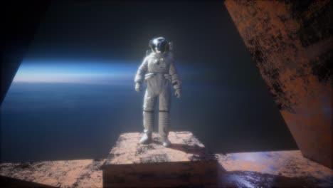 astronauta en la estación de observatorio espacial cerca de la tierra