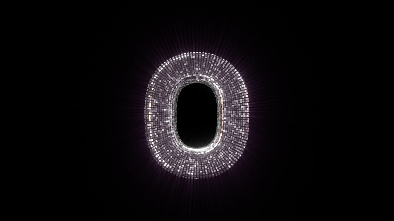 Animated Shimmering Disco Ball Number Zero on Black Background