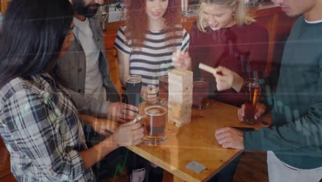 animación del procesamiento de datos sobre diversos amigos en el bar.