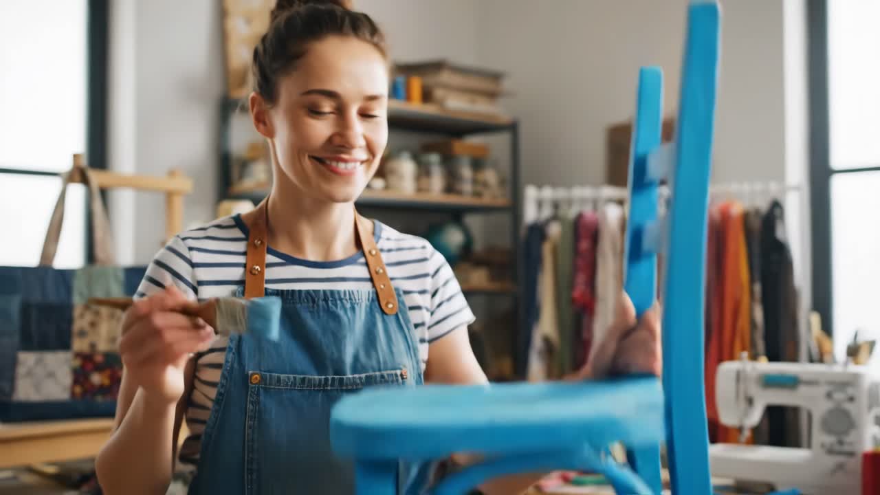 Woman Painting a Chair in her Studio