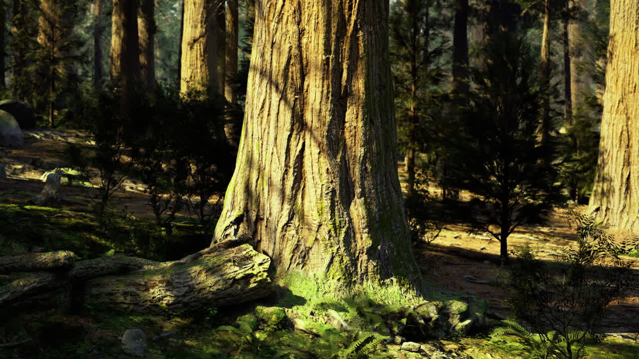 Maestosa sequoia circondata da una vegetazione lussureggiante in una foresta serena