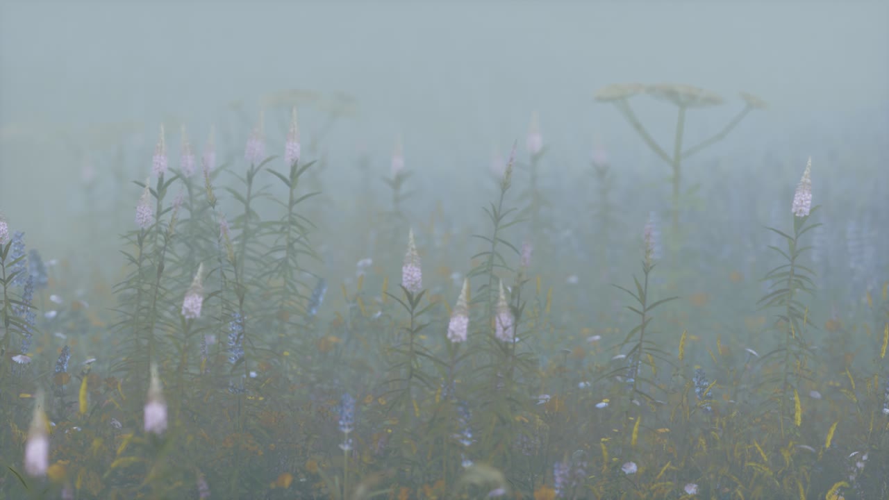깊은 안개 속의 야생 꽃