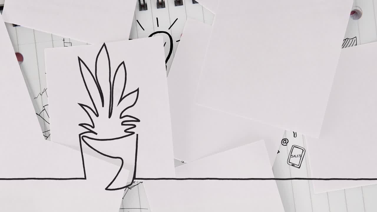 ⁇ 색 페이퍼 위에  ⁇ 색 라인 페이퍼에 대한 식물  ⁇ 비 스케치의 디지털 애니메이션