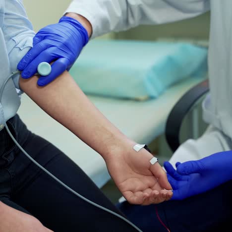 modern technologies in medicine. female patient during medicare services at medical checkup visit