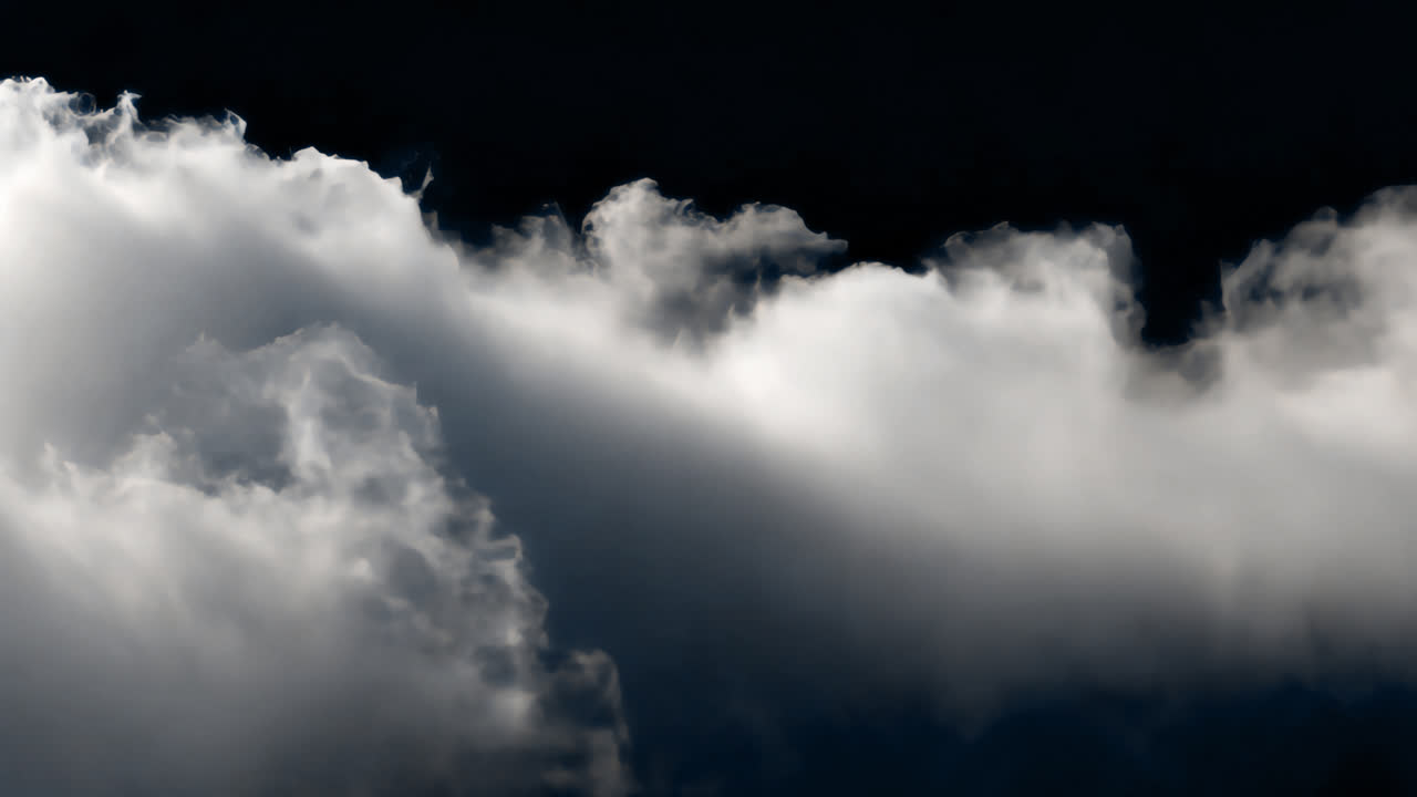 Dark dramatic clouds forming animated overlay, transparent 4K video, alpha channel, ProRes 4444
