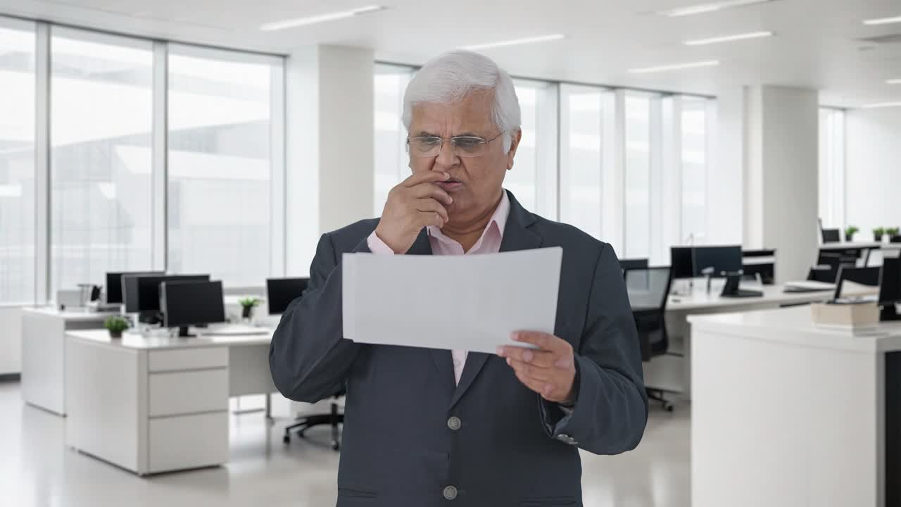 el gerente senior indio confundido leyendo informes