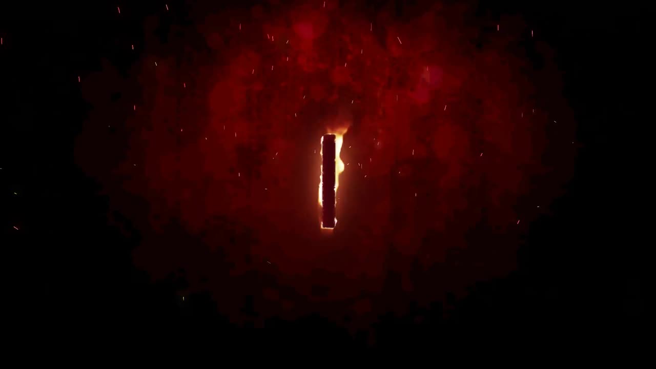 animazione di 1 testo in fiamme ardenti su sfondo scuro