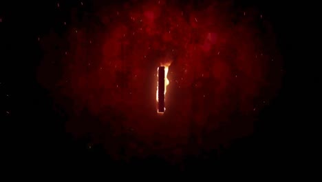 Animation-of-1-text-in-burning-flames-over-dark-background