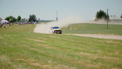 sport car coming from afar in a dust cloud slow motion