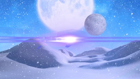 animation of snow falling over landscape at christmas