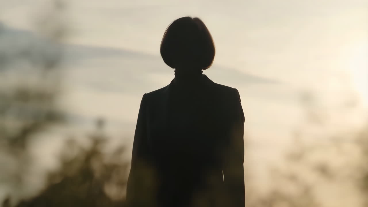 Silhouette of a person looking towards a bright sky at sunset or sunrise