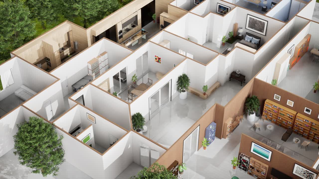Pianta di una casa moderna con dettagli interni